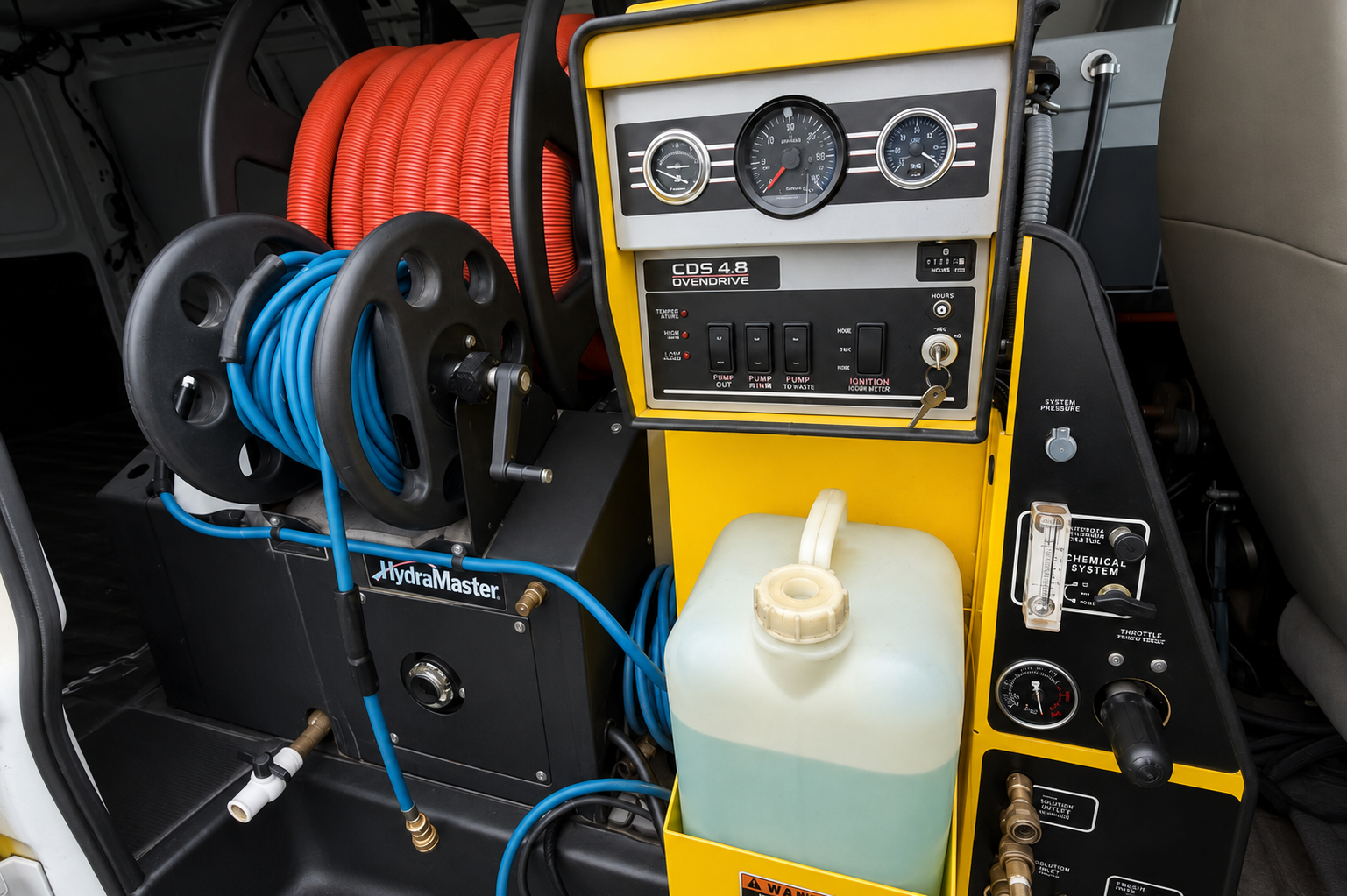 The HydraMaster CDS 4.8 truck-mount, van-installed