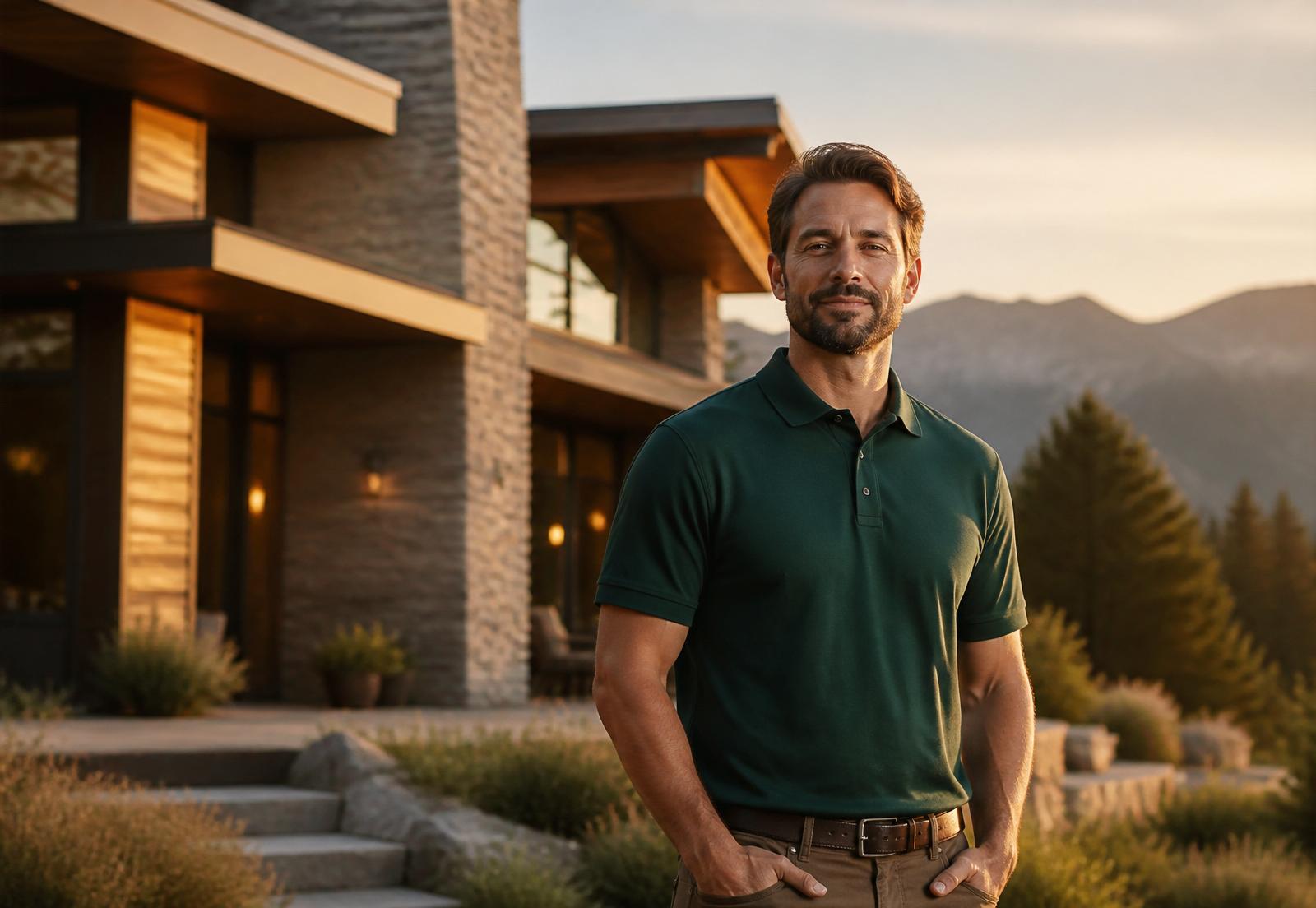 OneStop technician in branded polo at a modern Colorado home